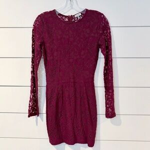 🌟2 for $10 Tobi Burgundy Wine Lace Long Sleeve Mini Dress Coquette Cute Goth S